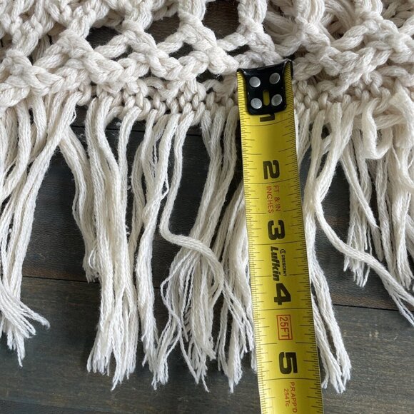 Listicle Creme Cable Knit Loose Fit Poncho Sweater w/ Cute Boho Fringe S/M (Z7) - Picture 7 of 9